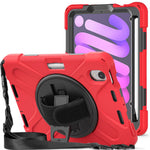 For iPad mini (2024) / mini (2021) Hand Band Design Hybrid Tablet Cover 360° Swivel Kickstand Case with Shoulder Strap