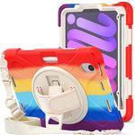 For iPad mini (2024) / mini (2021) Hand Band Design Hybrid Tablet Cover 360° Swivel Kickstand Case with Shoulder Strap