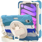 For iPad mini (2024) / mini (2021) Hand Band Design Hybrid Tablet Cover 360° Swivel Kickstand Case with Shoulder Strap