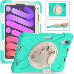 PC + Silicone Hybrid Case Cover Shell with Hand Band 360° Swiveling Kickstand for iPad mini (2024) / mini (2021)