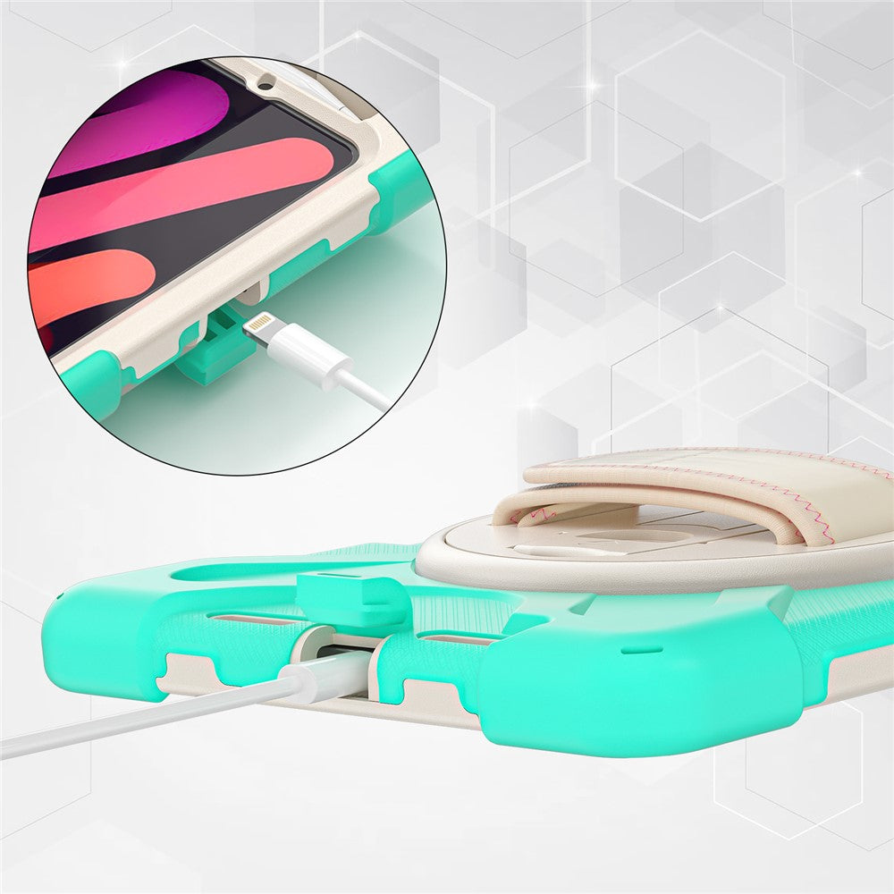 PC + Silicone Hybrid Case Cover Shell with Hand Band 360° Swiveling Kickstand for iPad mini (2024) / mini (2021)