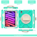 PC + Silicone Hybrid Case Cover Shell with Hand Band 360° Swiveling Kickstand for iPad mini (2024) / mini (2021)