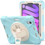 PC + Silicone Hybrid Case Cover Shell with Hand Band 360° Swiveling Kickstand for iPad mini (2024) / mini (2021)