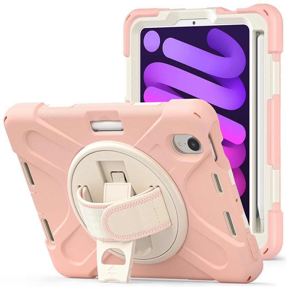 PC + Silicone Hybrid Case Cover Shell with Hand Band 360° Swiveling Kickstand for iPad mini (2024) / mini (2021)
