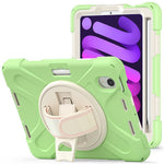 PC + Silicone Hybrid Case Cover Shell with Hand Band 360° Swiveling Kickstand for iPad mini (2024) / mini (2021)