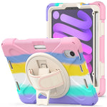 PC + Silicone Hybrid Case Cover Shell with Hand Band 360° Swiveling Kickstand for iPad mini (2024) / mini (2021)