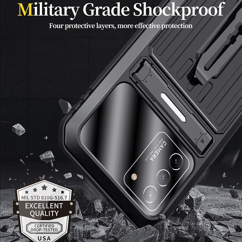 Militärklassat stötsäkert TPU + metallstöd hybridmobilskal med skärmskydd i härdat glas för Samsung Galaxy S21 4G/5G