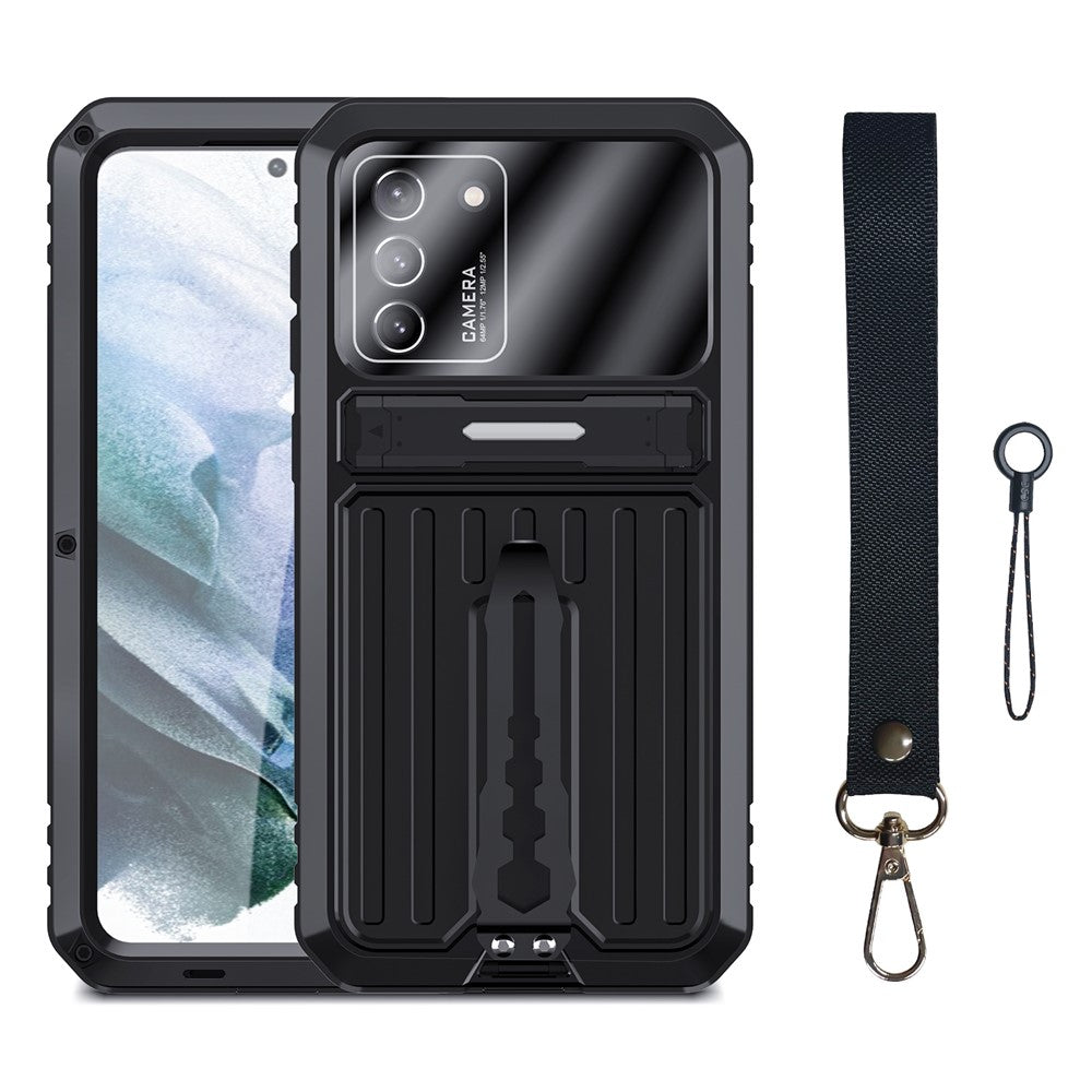 Militärklassat stötsäkert TPU + metallstöd hybridmobilskal med skärmskydd i härdat glas för Samsung Galaxy S21 4G/5G