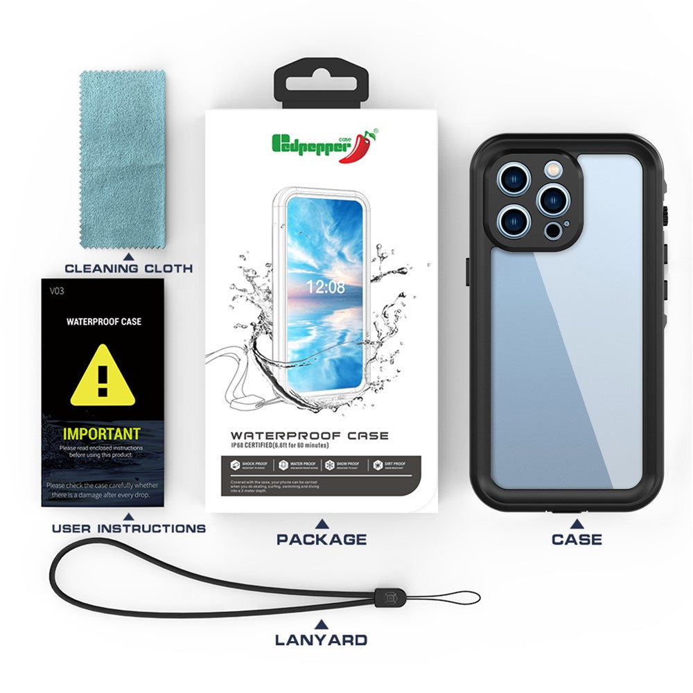REDPEPPER Dot+ Series Anti-Fall Transparent Back IP68 Waterproof IP6X Dustproof Hybrid Phone Case for iPhone 13 Pro 6.1 inch