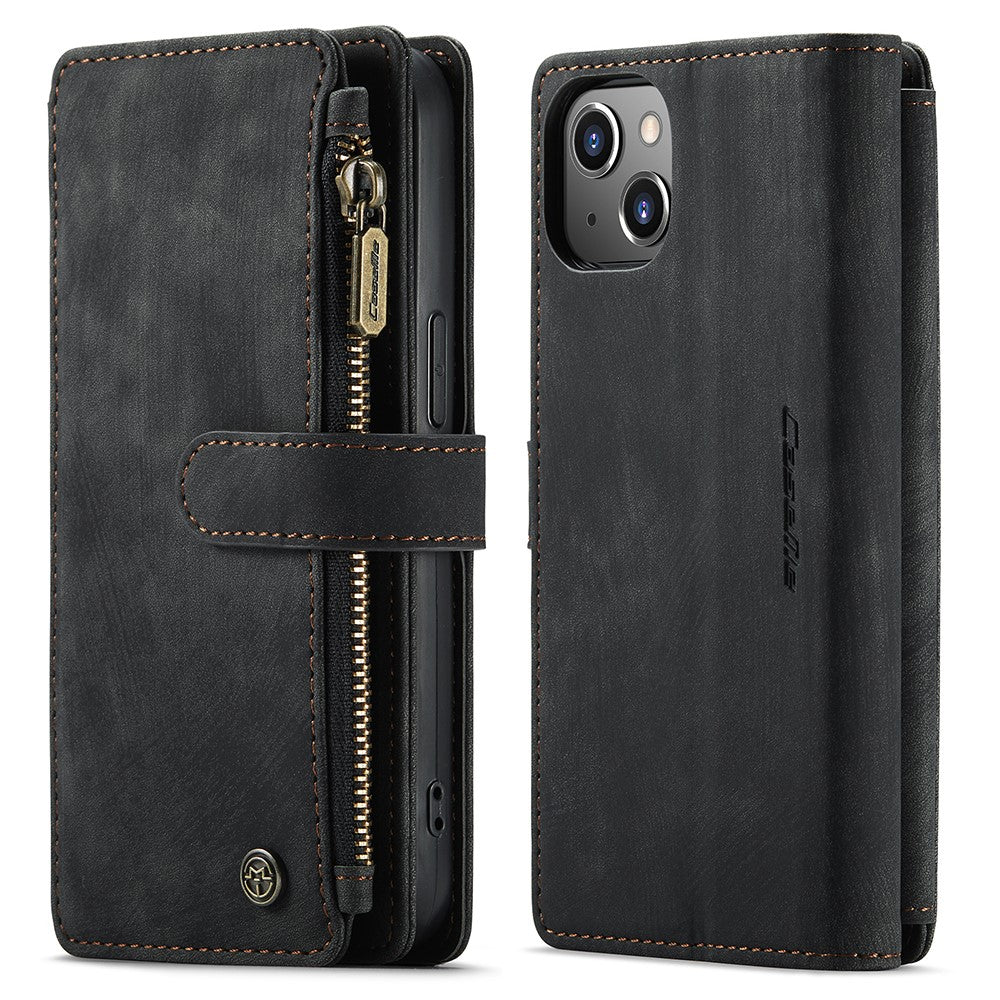 For iPhone 13 Phone Cases with Strap CASEME C30 Zipper Multiple Card Holder PU Leather Cover