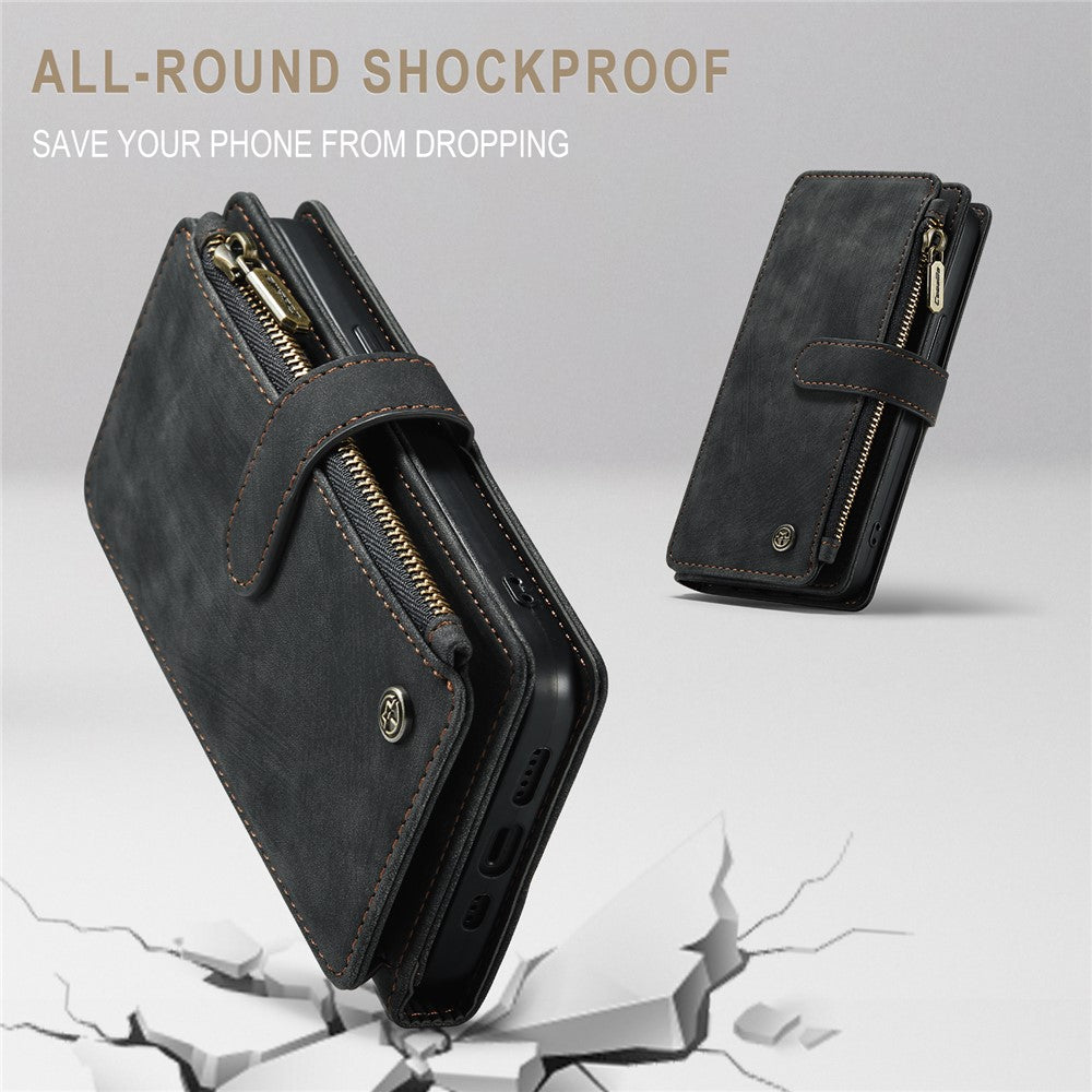 For iPhone 13 Phone Cases with Strap CASEME C30 Zipper Multiple Card Holder PU Leather Cover