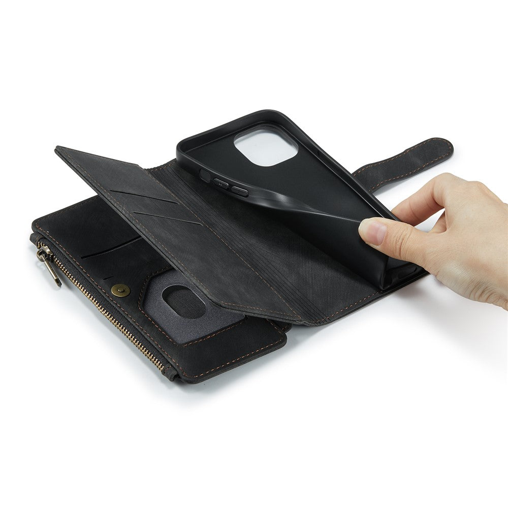 For iPhone 13 Phone Cases with Strap CASEME C30 Zipper Multiple Card Holder PU Leather Cover