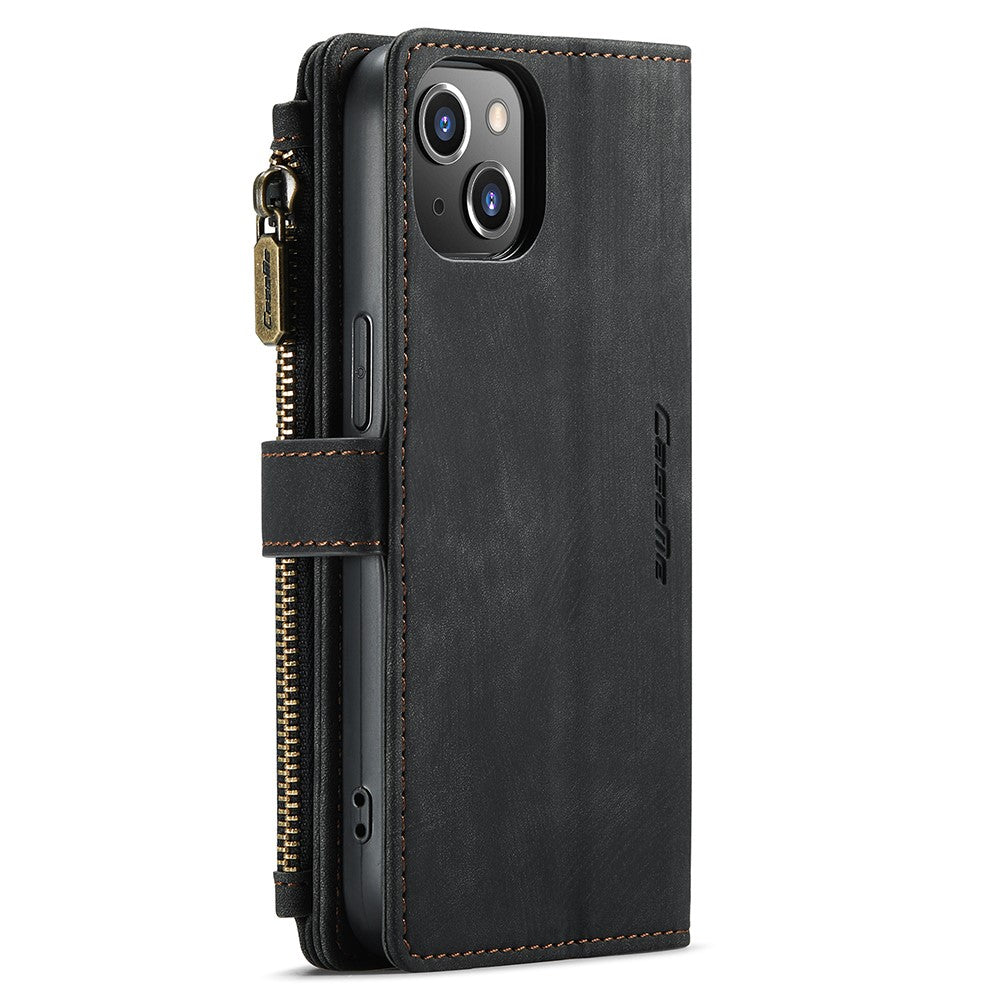 For iPhone 13 Phone Cases with Strap CASEME C30 Zipper Multiple Card Holder PU Leather Cover