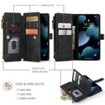 For iPhone 13 Phone Cases with Strap CASEME C30 Zipper Multiple Card Holder PU Leather Cover