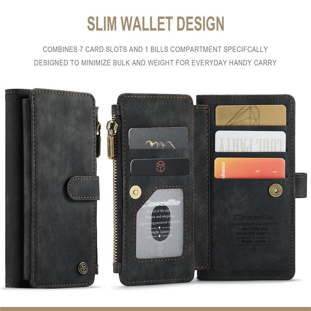 For iPhone 13 Phone Cases with Strap CASEME C30 Zipper Multiple Card Holder PU Leather Cover