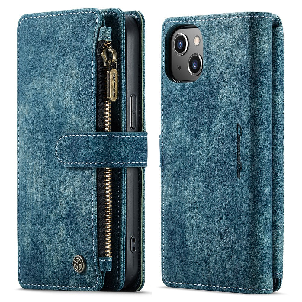 For iPhone 13 Phone Cases with Strap CASEME C30 Zipper Multiple Card Holder PU Leather Cover