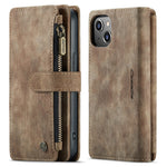 For iPhone 13 Phone Cases with Strap CASEME C30 Zipper Multiple Card Holder PU Leather Cover