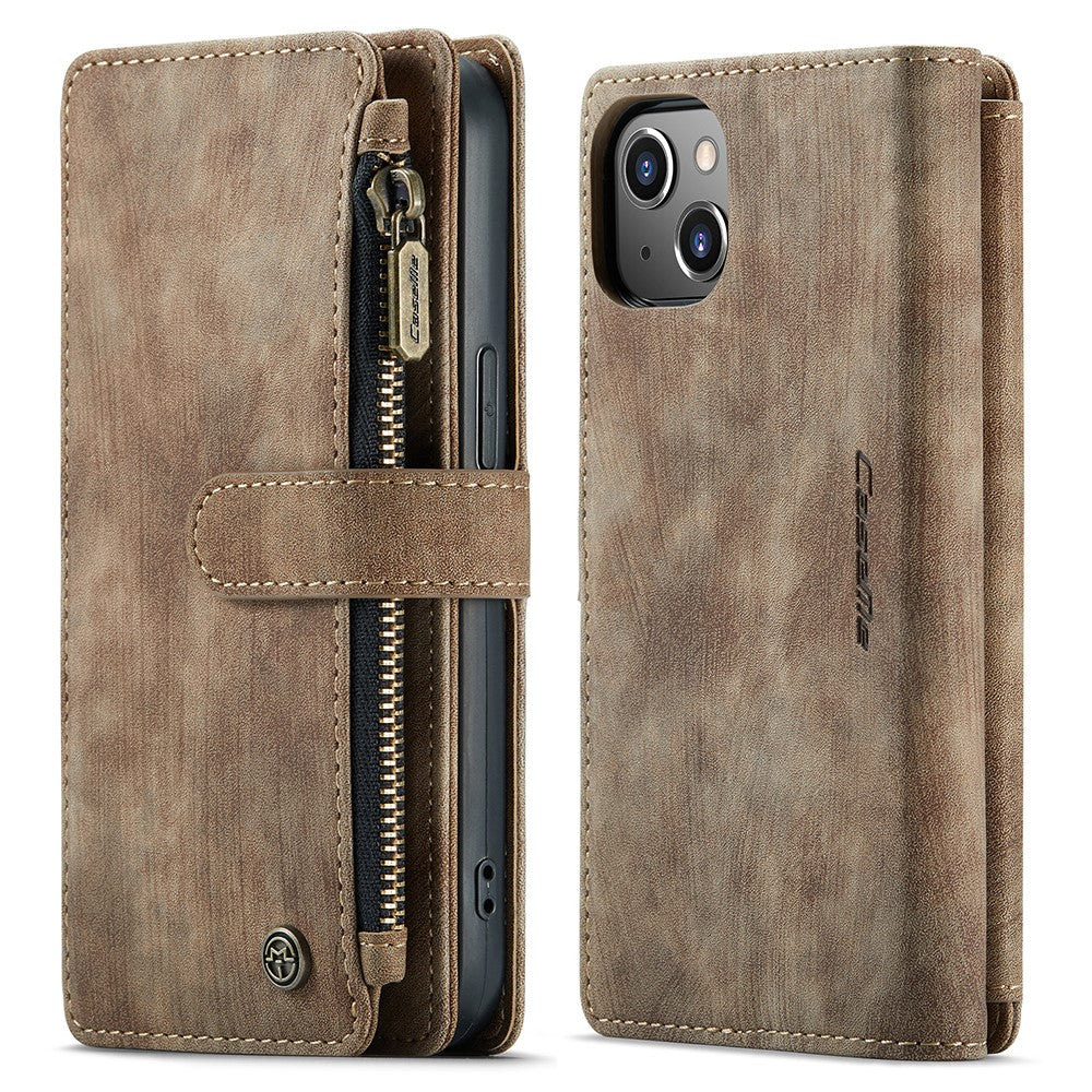For iPhone 13 Phone Cases with Strap CASEME C30 Zipper Multiple Card Holder PU Leather Cover