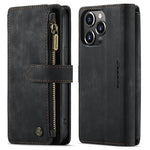 For iPhone 13 Pro Phone Cases with Strap CASEME C30 Zipper Multiple Card Holder PU Leather Cover