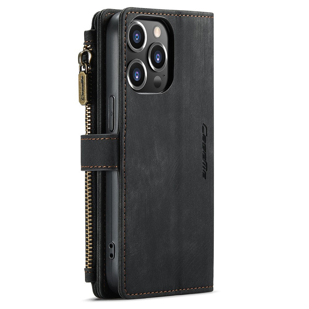 For iPhone 13 Pro Phone Cases with Strap CASEME C30 Zipper Multiple Card Holder PU Leather Cover