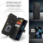 For iPhone 13 Pro Phone Cases with Strap CASEME C30 Zipper Multiple Card Holder PU Leather Cover