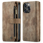 For iPhone 13 Pro Phone Cases with Strap CASEME C30 Zipper Multiple Card Holder PU Leather Cover