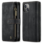 For iPhone 13 mini Phone Cases with Strap CASEME C30 Zipper Multiple Card Holder PU Leather Cover