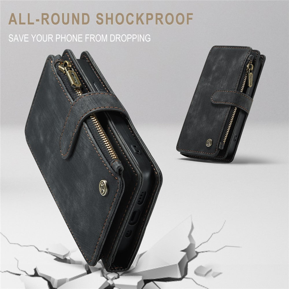 For iPhone 13 mini Phone Cases with Strap CASEME C30 Zipper Multiple Card Holder PU Leather Cover