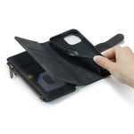 For iPhone 13 mini Phone Cases with Strap CASEME C30 Zipper Multiple Card Holder PU Leather Cover