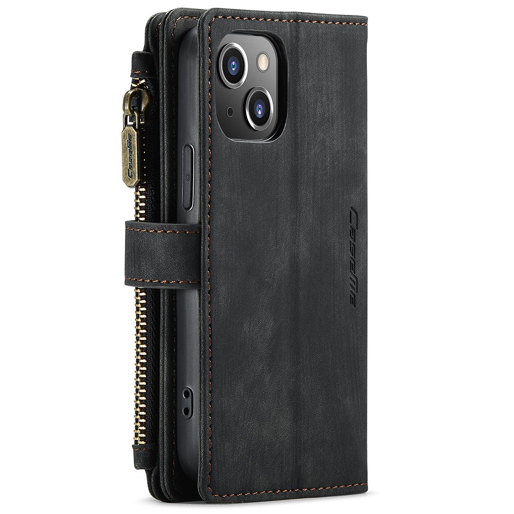 For iPhone 13 mini Phone Cases with Strap CASEME C30 Zipper Multiple Card Holder PU Leather Cover
