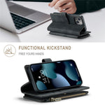 For iPhone 13 mini Phone Cases with Strap CASEME C30 Zipper Multiple Card Holder PU Leather Cover