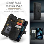 For iPhone 13 mini Phone Cases with Strap CASEME C30 Zipper Multiple Card Holder PU Leather Cover