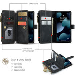 For iPhone 13 mini Phone Cases with Strap CASEME C30 Zipper Multiple Card Holder PU Leather Cover