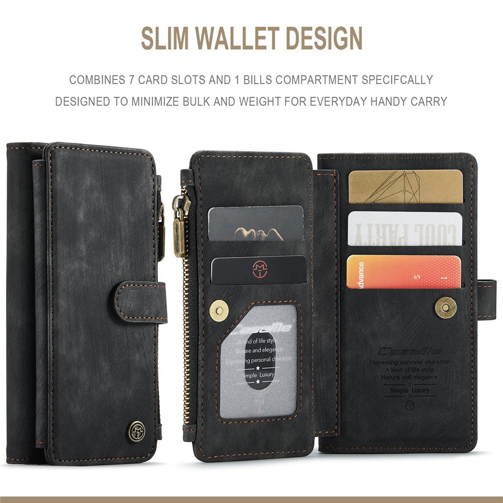 For iPhone 13 mini Phone Cases with Strap CASEME C30 Zipper Multiple Card Holder PU Leather Cover