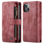 For iPhone 13 mini Phone Cases with Strap CASEME C30 Zipper Multiple Card Holder PU Leather Cover