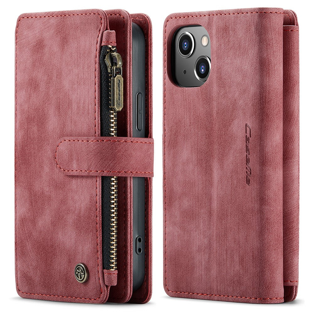 For iPhone 13 mini Phone Cases with Strap CASEME C30 Zipper Multiple Card Holder PU Leather Cover