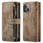For iPhone 13 mini Phone Cases with Strap CASEME C30 Zipper Multiple Card Holder PU Leather Cover