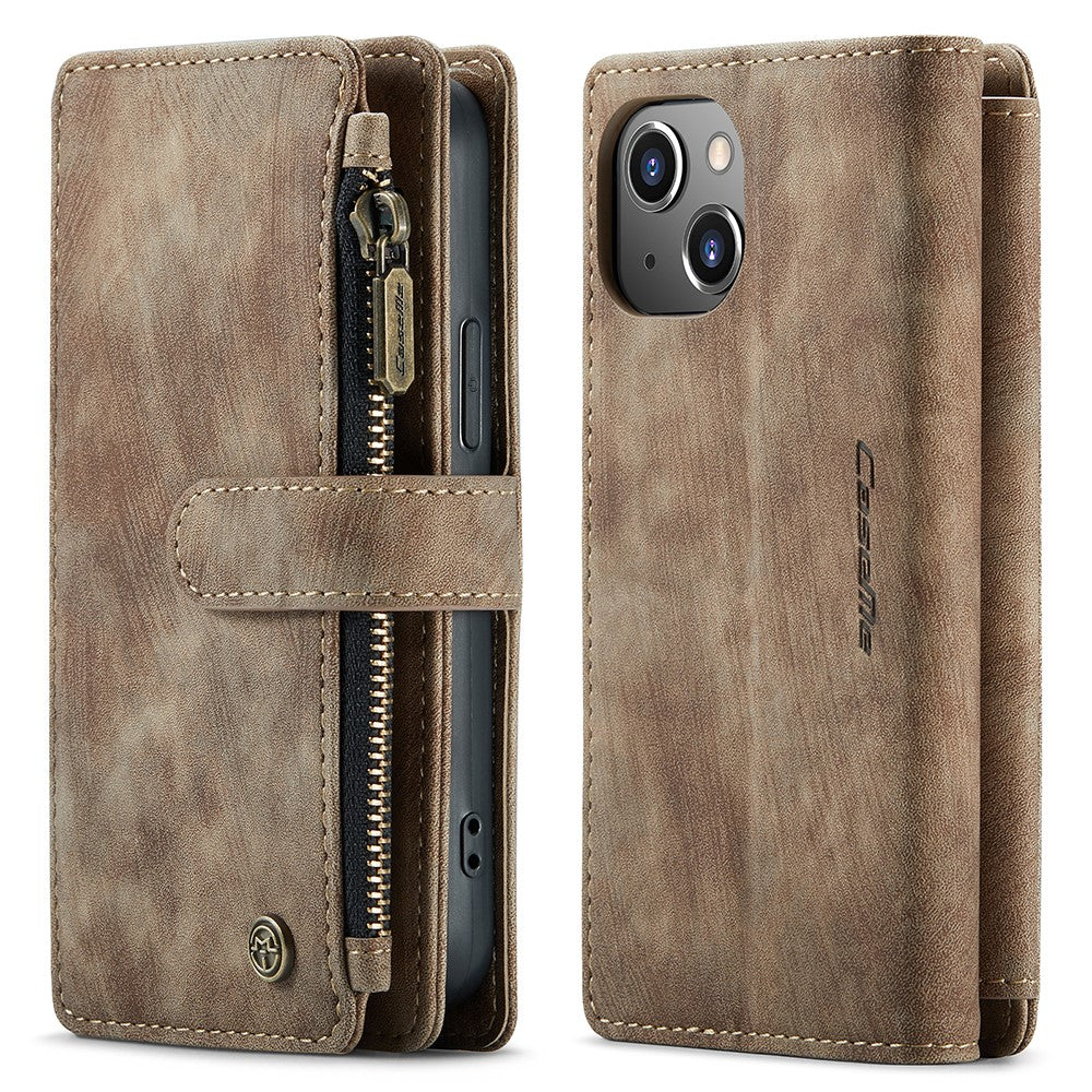 For iPhone 13 mini Phone Cases with Strap CASEME C30 Zipper Multiple Card Holder PU Leather Cover