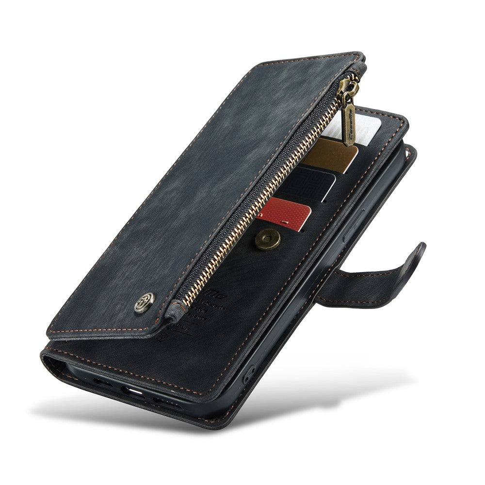 For iPhone 13 Pro Max Phone Cases with Strap CASEME C30 Zipper Multiple Card Holder PU Leather Cover