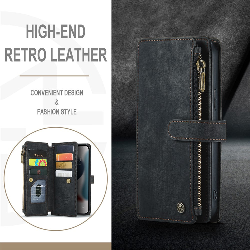 For iPhone 13 Pro Max Phone Cases with Strap CASEME C30 Zipper Multiple Card Holder PU Leather Cover