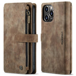 For iPhone 13 Pro Max Phone Cases with Strap CASEME C30 Zipper Multiple Card Holder PU Leather Cover