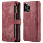 For iPhone 13 Pro Max Phone Cases with Strap CASEME C30 Zipper Multiple Card Holder PU Leather Cover