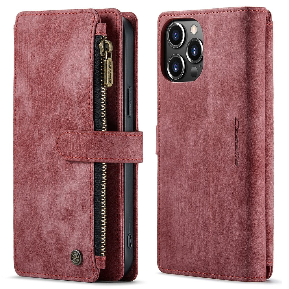 For iPhone 13 Pro Max Phone Cases with Strap CASEME C30 Zipper Multiple Card Holder PU Leather Cover