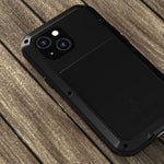 LOVE MEI Stötsäkert, droppsäkert, dammtät hybridskal i metall + silikon med härdat glas för iPhone 13 mini 5,4 tum