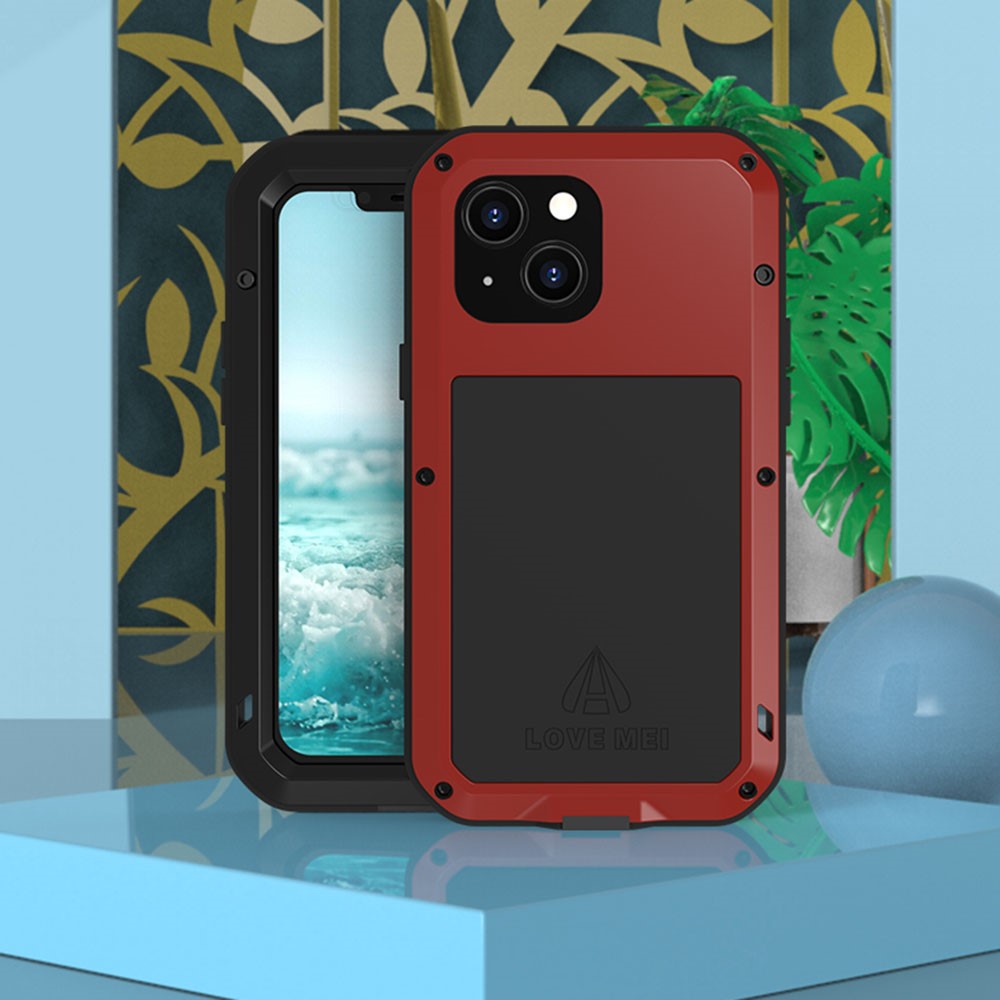 LOVE MEI Stötsäkert, droppsäkert, dammtät hybridskal i metall + silikon med härdat glas för iPhone 13 mini 5,4 tum