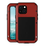 LOVE MEI Stötsäkert, droppsäkert, dammtät hybridskal i metall + silikon med härdat glas för iPhone 13 mini 5,4 tum