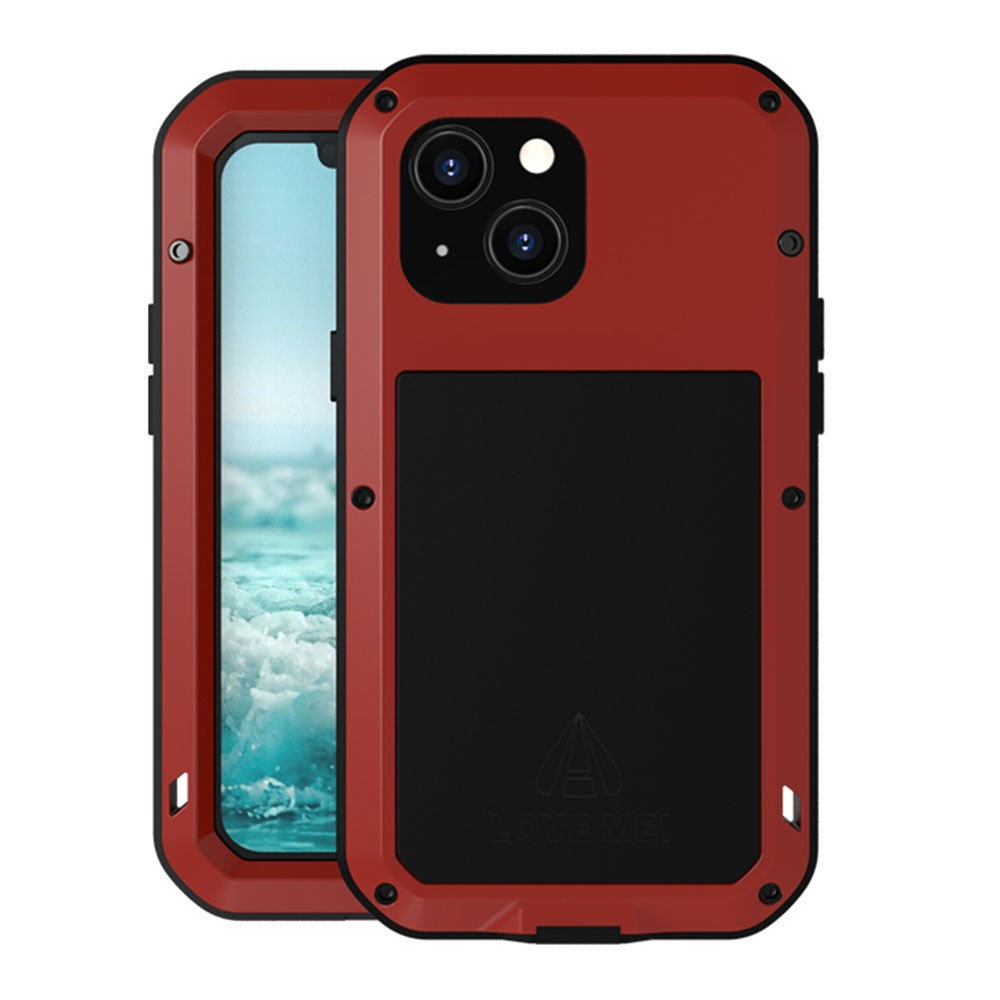 LOVE MEI Stötsäkert, droppsäkert, dammtät hybridskal i metall + silikon med härdat glas för iPhone 13 mini 5,4 tum