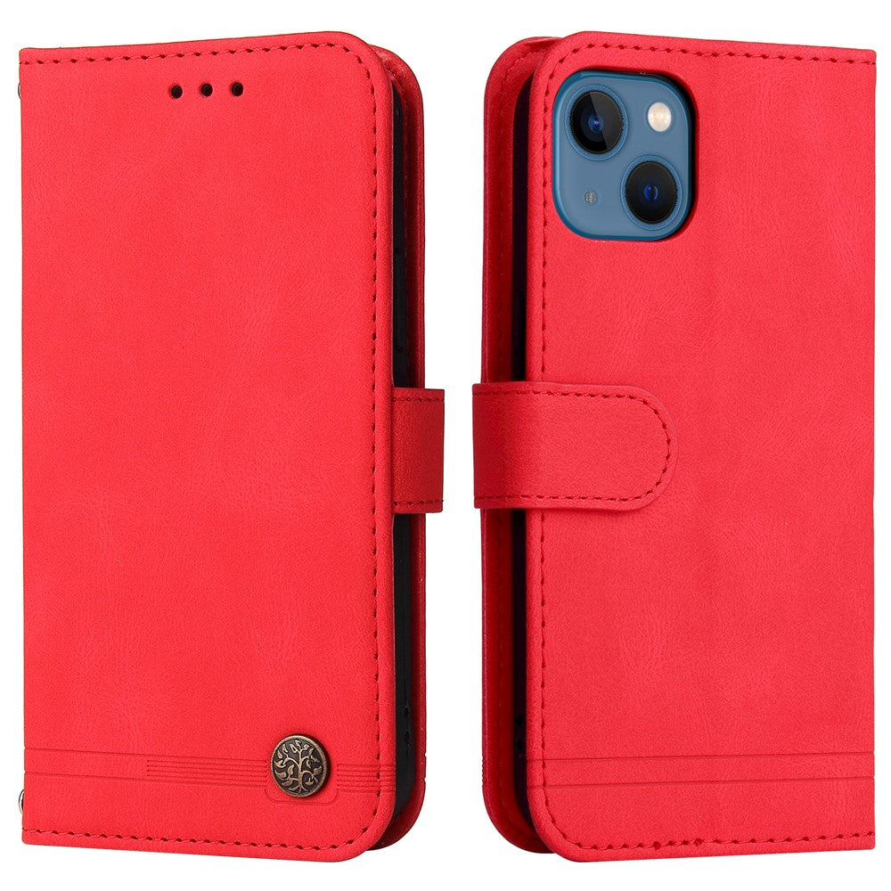 For iPhone 13 Leather Wallet Cases Skin Touch Phone Cover Stand with Strap