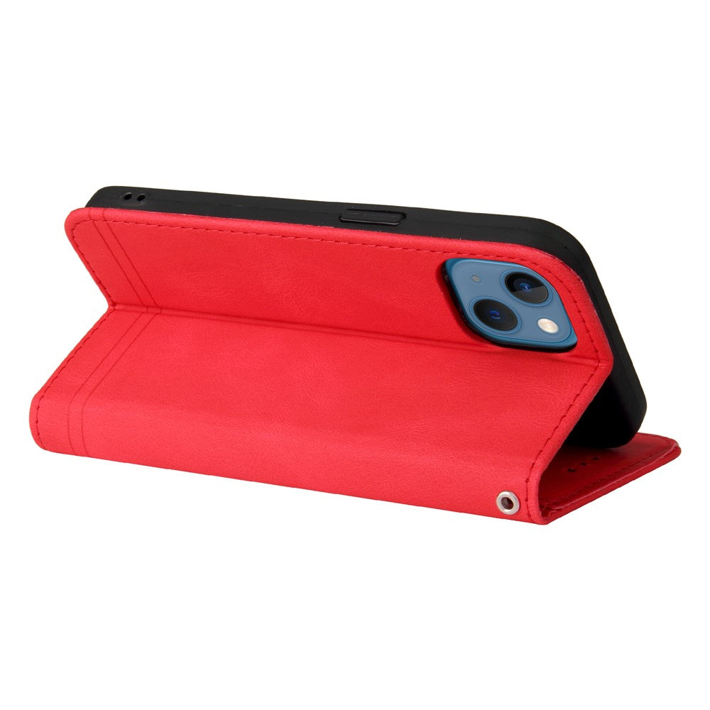 For iPhone 13 Leather Wallet Cases Skin Touch Phone Cover Stand with Strap