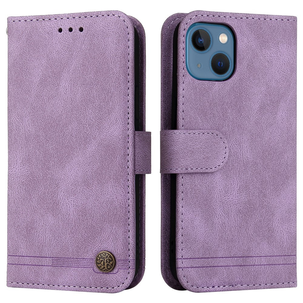 For iPhone 13 Leather Wallet Cases Skin Touch Phone Cover Stand with Strap
